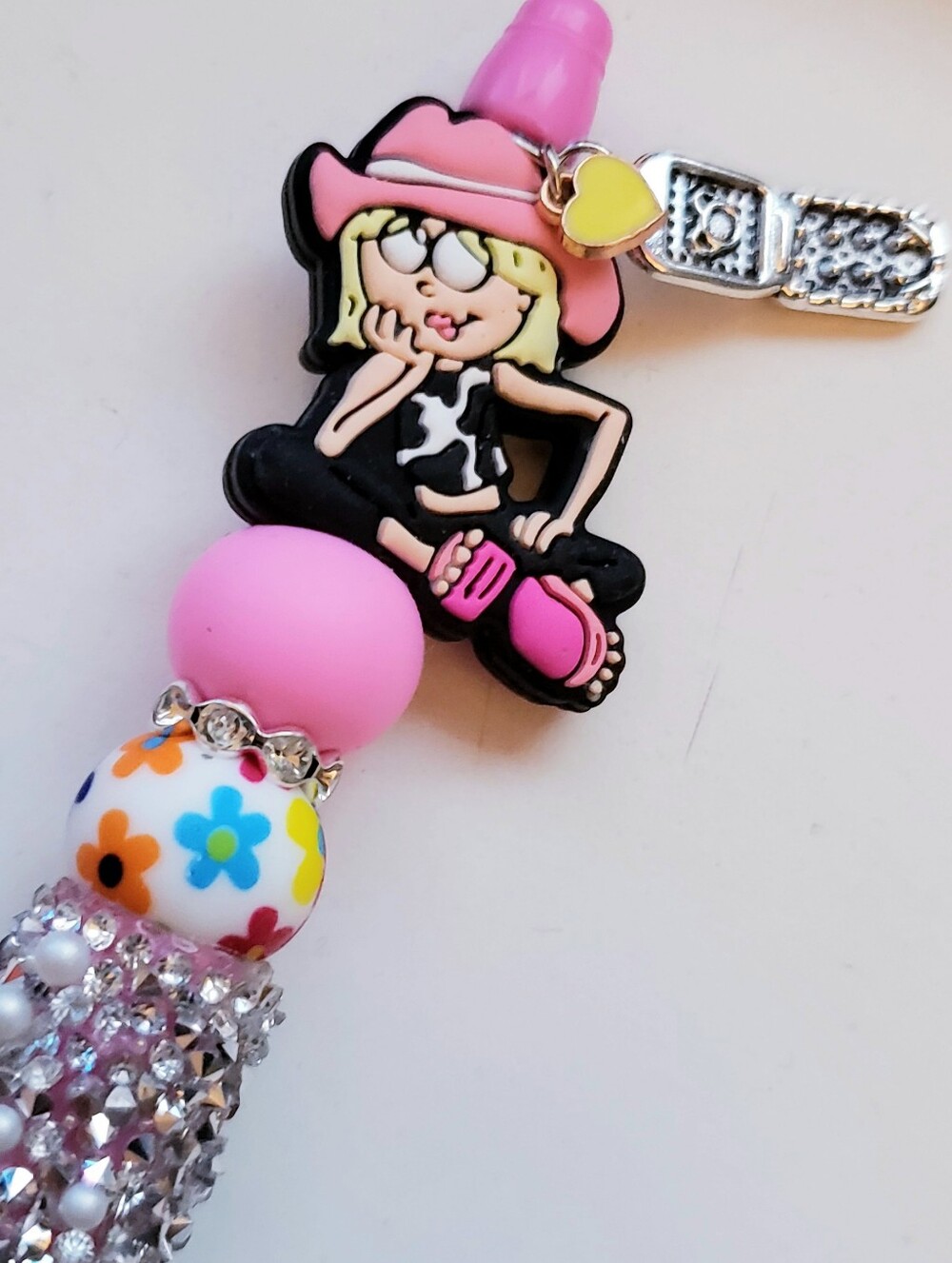 Handmade Rhinestone Lizzie Mcguire Beaded Silicone Focal Bead Pen